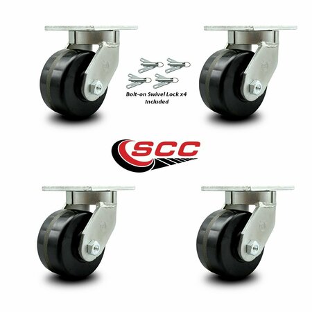 Service Caster 6'' Extra Heavy Duty Phenolic Swivel Caster Set with Swivel Locks , 4PK CRAN-SCC-KP92S630-PHR-BSL-4